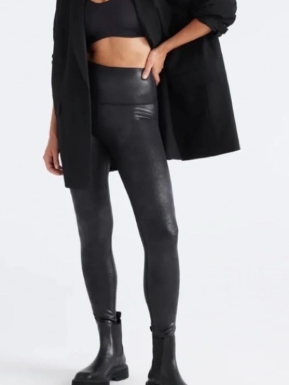 Knix x Birds Papaya Black Faux Leather High Waist Leggings - Size Medium